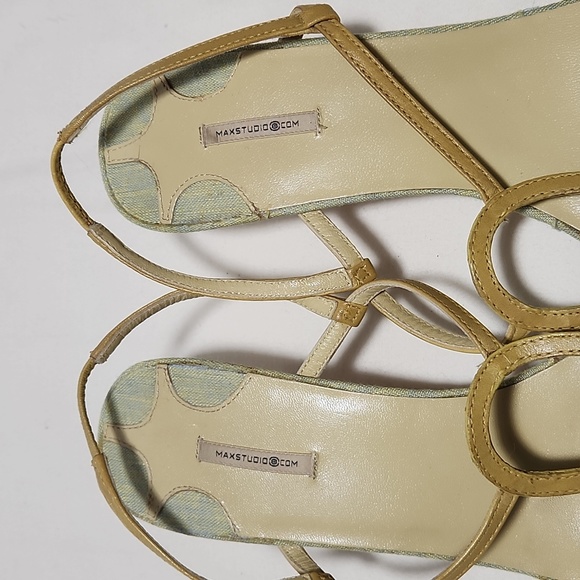 Max Studio  Yellow/Green Leather Strap Design Heel Sandals 2.5" Heel Sz. 7M - Picture 6 of 10